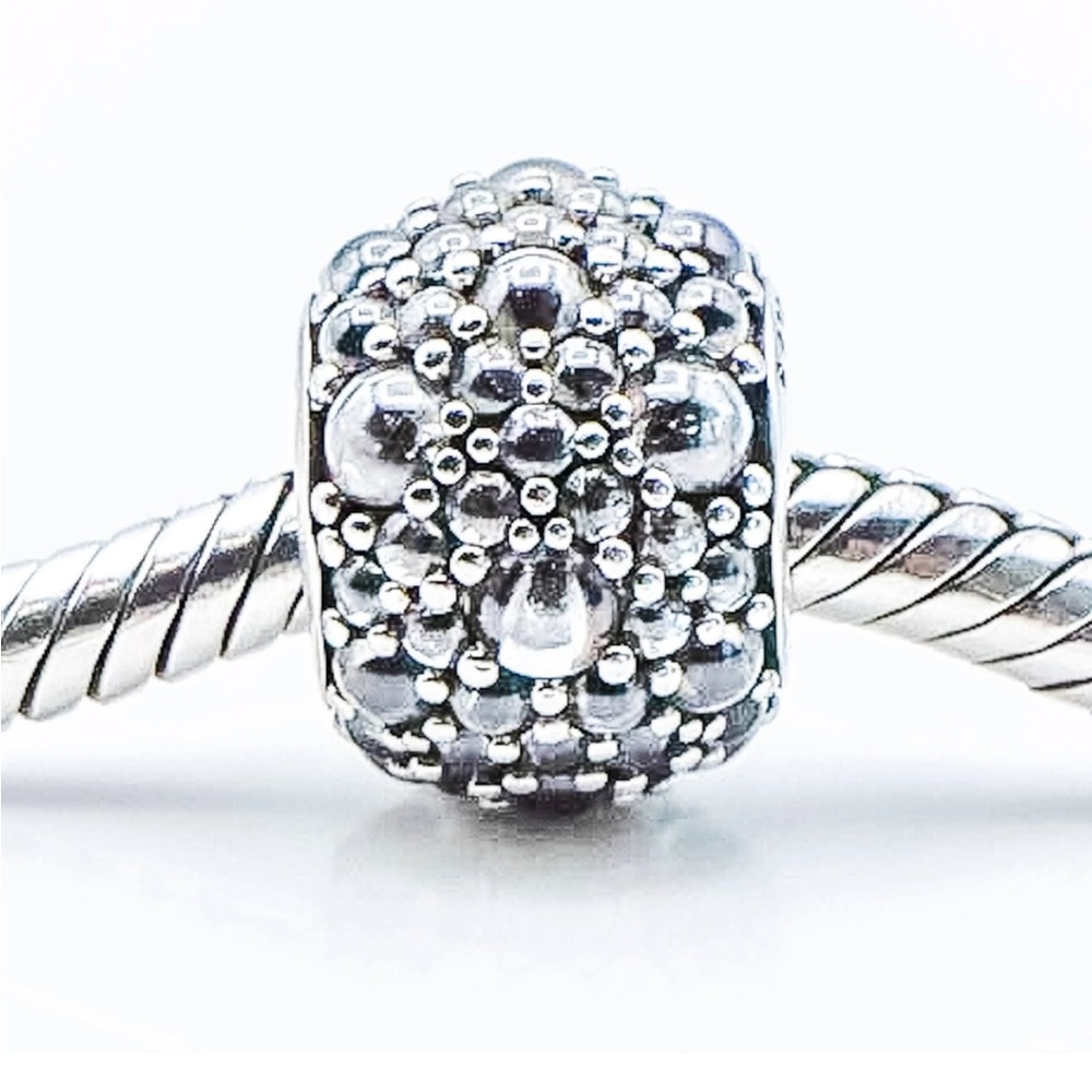Authentic Pandora Shimmering Droplets Sterling Silver Charm with Clear Zirconia